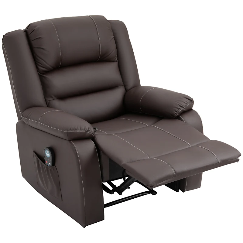HOMCOM Vibrating Massage PU Leather Recliner Chair, Footrest with Remote Control, 8 Massaging Points, Dark Brown
