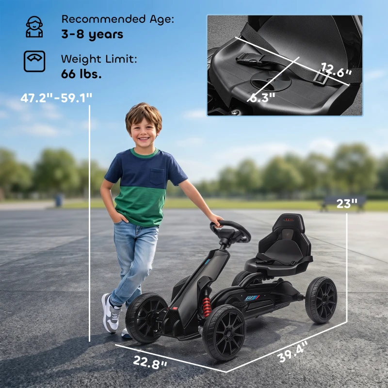 Aosom Kids Pedal Go Kart W/ Adjustable Seat, Swing Axle, Black