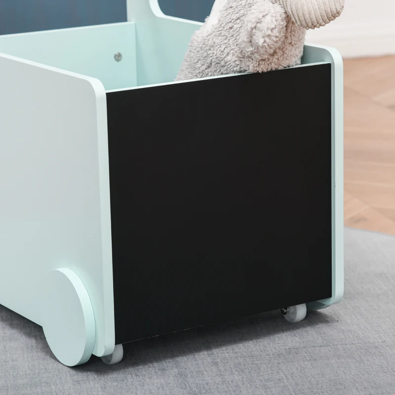 Qaba's Kids' Storage Cabinet, Organizer for Books, Crafts, Rollable Toy Chest Safely Transport Bookshelf with Included Wheels, Clean Play Room, Blue