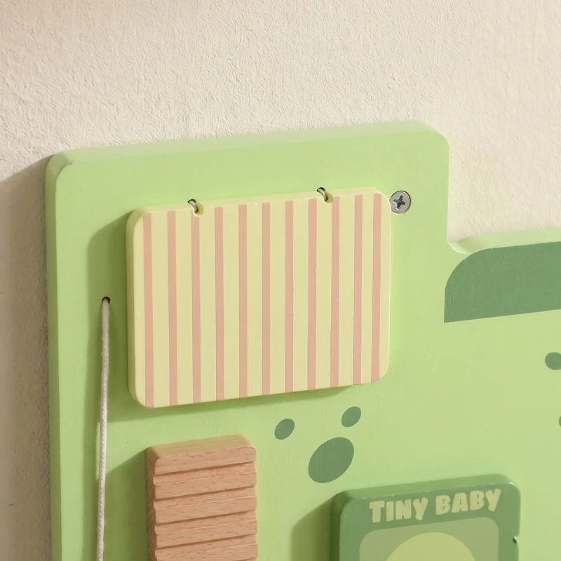 Qaba Busy Board Panels Wall-Mounted Montessori Sensory Toys Sensory Wall MDF 87 x 52 x 5.5 cm Dinosaur, Green