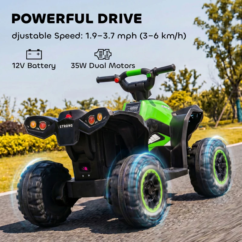 Aosom Kids ATV 4 Wheeler, 12V Kids Ride On Toy with Dual Motors, High & Low Speed, Music, Headlights, Up to 3.7 MPH, Green
