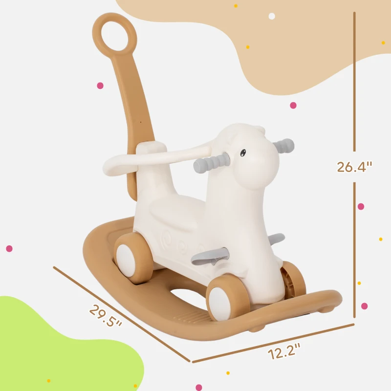 Qaba Rocking Horse for Toddlers 1-3 Years, 4-in-1 Baby Rocking Horse with Detachable Balance Board and Push Handle, Brown