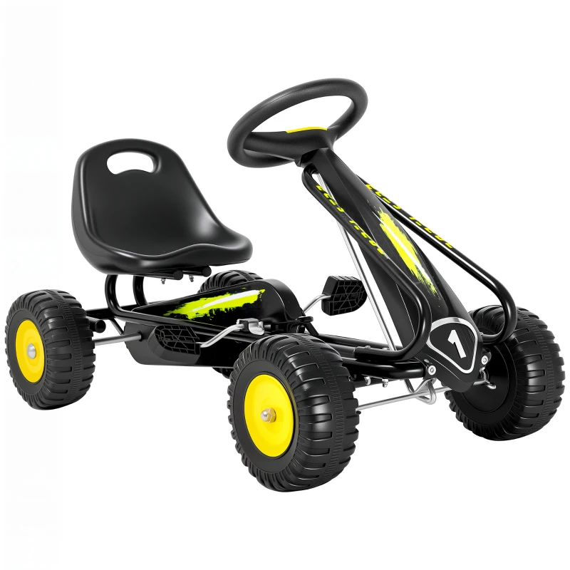 Qaba Pedal Go Kart for Kids with Adjustable Seat, Backrest, Outdoor Racer Ride On Pedal Car for Boys Girs 3-6 Years, Black