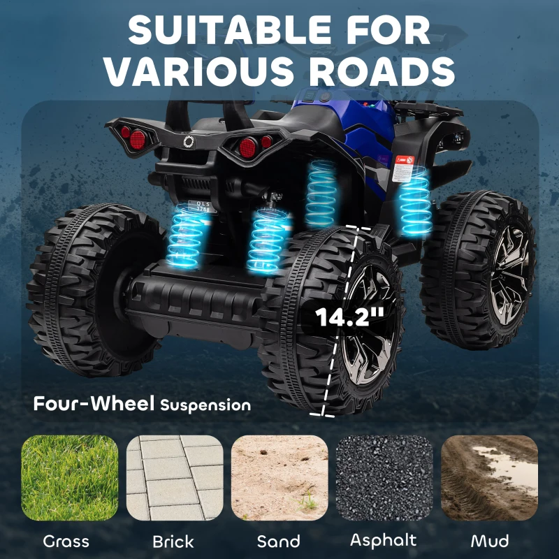Aosom 12V 4 Wheeler Kids ATV with Music, Headlights for 37-60 Months Boys and Girls, Blue