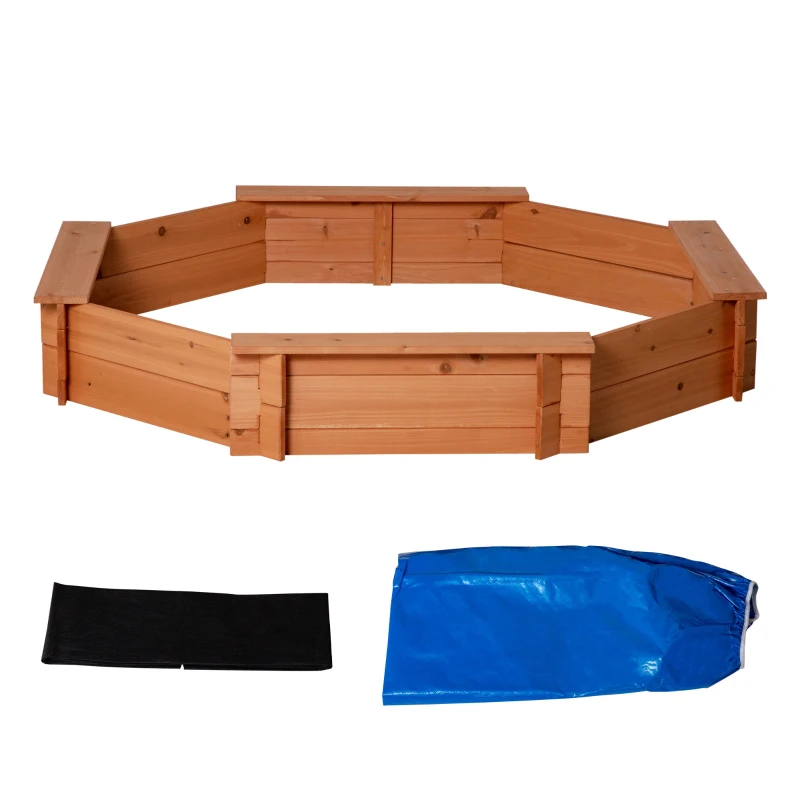 Outsunny Kids Sandbox with Cover, Wooden Sand Box with Seat, Outdoor Children Sand Pit for Backyard, Garden for Ages 3-8, Red