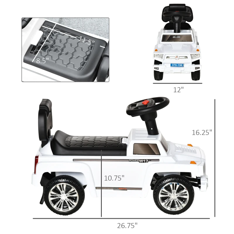 Aosom Kids Ride on Push Car, SUV Style Sliding Walking Car for Toddle with Horn, Music, Working Lights, White