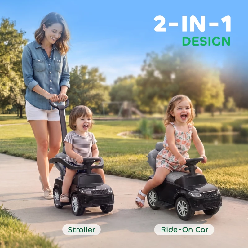 Qaba Land Rover Discovery Licensed 2-in-1 Ride On Push Car with Removable Parent Handle, Under-Seat Storage, Black