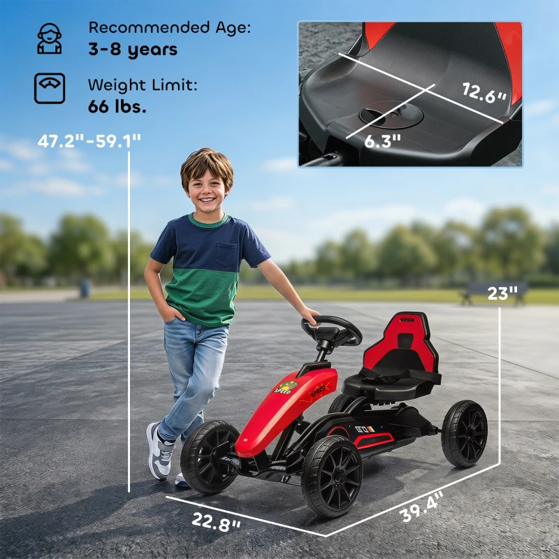 Aosom Kids Pedal Go Kart w/ Swing Axle, Shock-Absorbing Wheels, Red