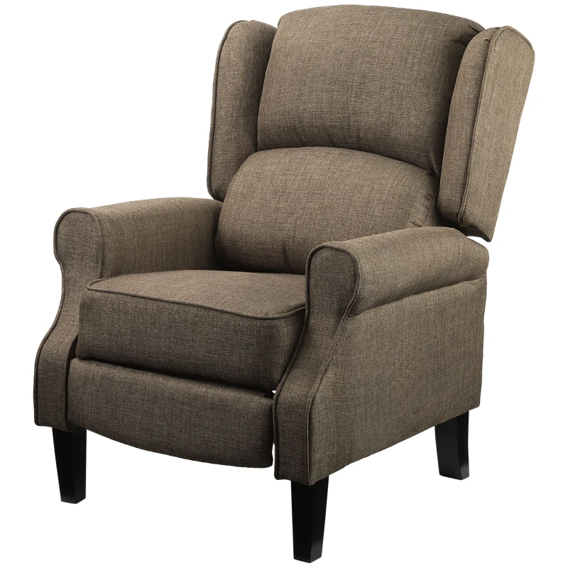 HOMCOM Vibration Massage Recliner Chair for Living Room with Heat,  Wingback Single Sofa, Modern Linen Fabric Push Back Reclining Chair with Footrest, Side Pocket, Brown