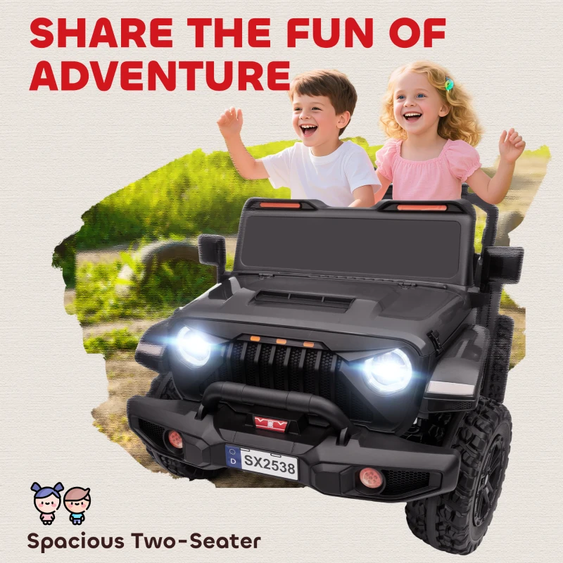 Qaba Ride on Truck Car with 2-Seater, 24V Electric Car with 4 Motors, Remote Control, Spring Suspension for 3-8 Years, Black