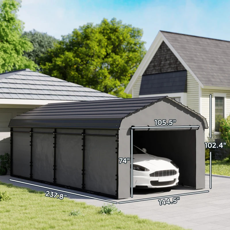 Outsunny 12' x 20' Metal Carport, Heavy Duty Garage Car Canopy with Galvanized Metal Roof and Removable Sidewalls, Dark Gray