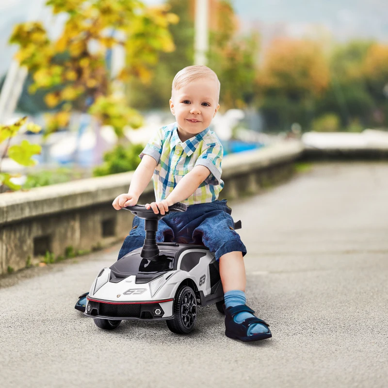 Aosom Ride on Push Car, Ride Racer, Foot-to-Floor Walking Sliding Car for Toddler with Under Seat Storage, Horn and Engine Sound, Steering Wheel, Aged 18-36 Months, White