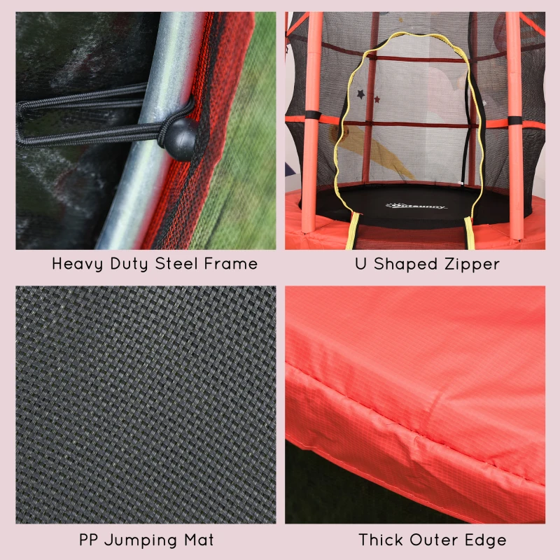 Outsunny Φ5FT Kids Trampoline with Enclosure Net for Age 3 to 6 Years Red