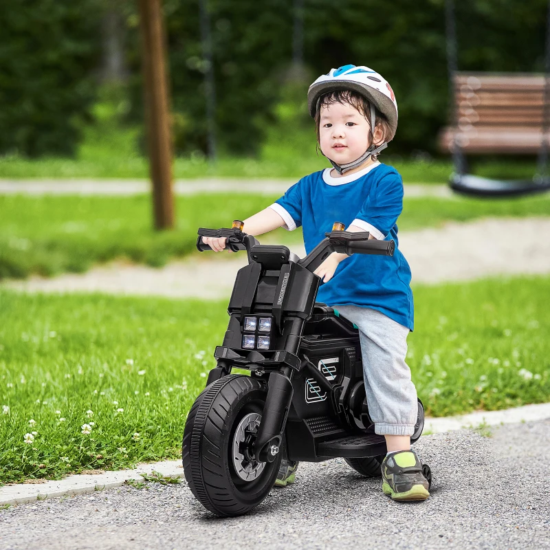 Aosom 6V Kids Motorcycle Battery-Operated Ride-on Toy with Training Wheels Lights Music Siren Horn, Black