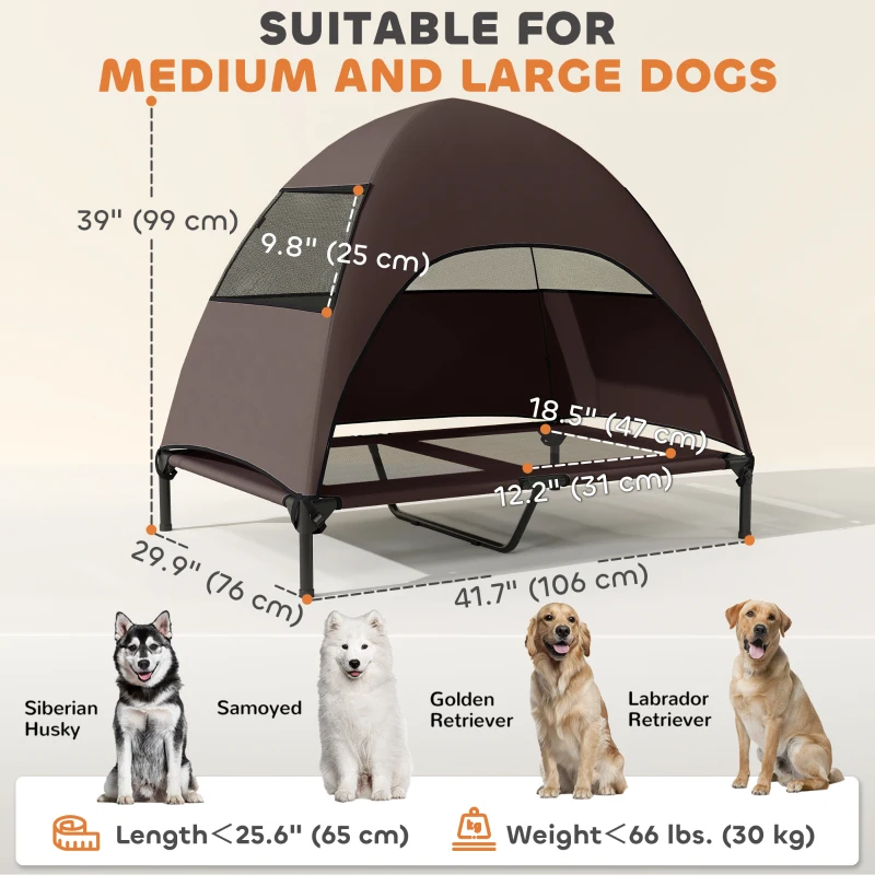 PawHut Elevated Dog Bed with Canopy Raised Dog Bed  Washable Mesh Steel Frame 41.7" x 29.9" x 39" Coffee