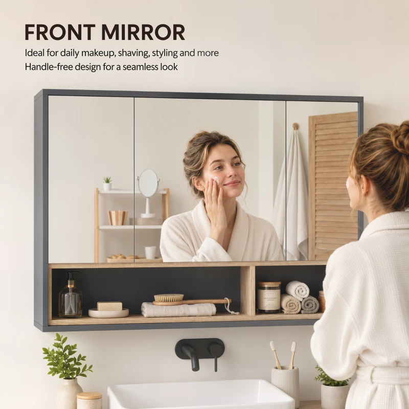 HOMCOM Wall Mounted Bathroom Medicine Cabinet with Mirror and Shelves, Grey