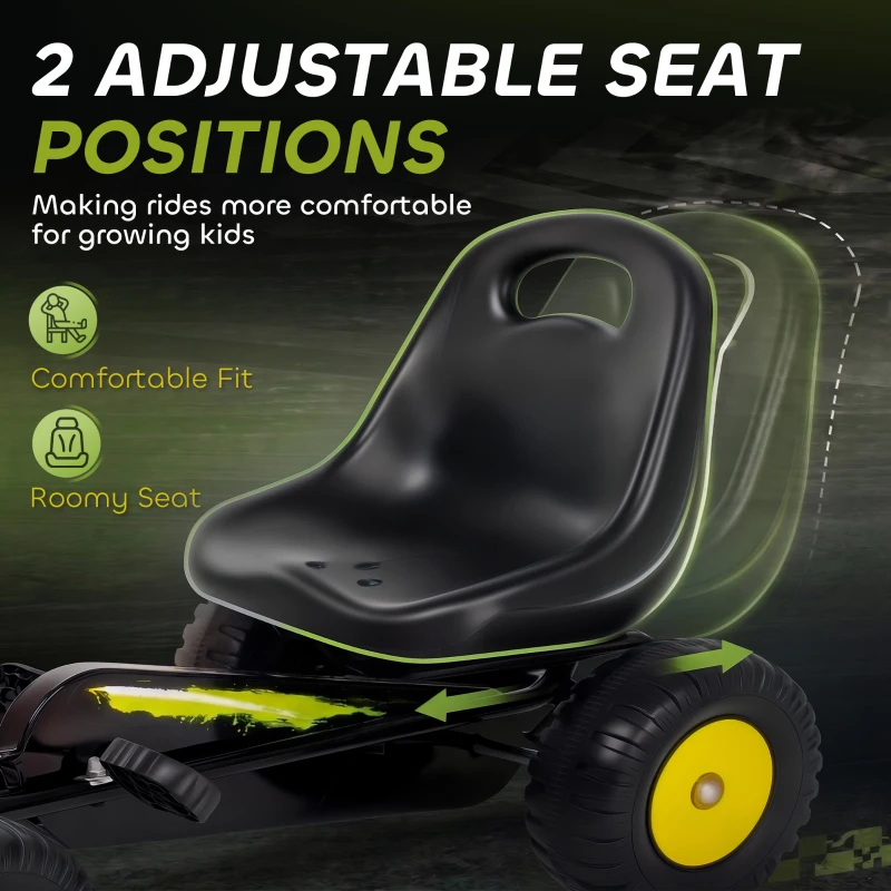 Qaba Pedal Go Kart for Kids with Adjustable Seat, Backrest, Outdoor Racer Ride On Pedal Car for Boys Girs 3-6 Years, Black