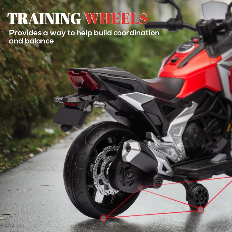 Qaba Honda Licensed 12V Ride on Motorbike for Kids with Headlights Music Training Wheels, for 3-6 Years, Red