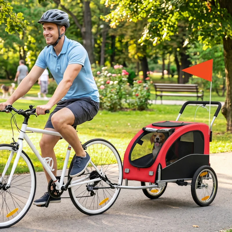 Aosom 2 in 1 Dog Bike Trailer, Foldable Pet Stroller, Dog Bicycle Trailer with Suspension, for Medium Dogs up to  44 LBS, Red