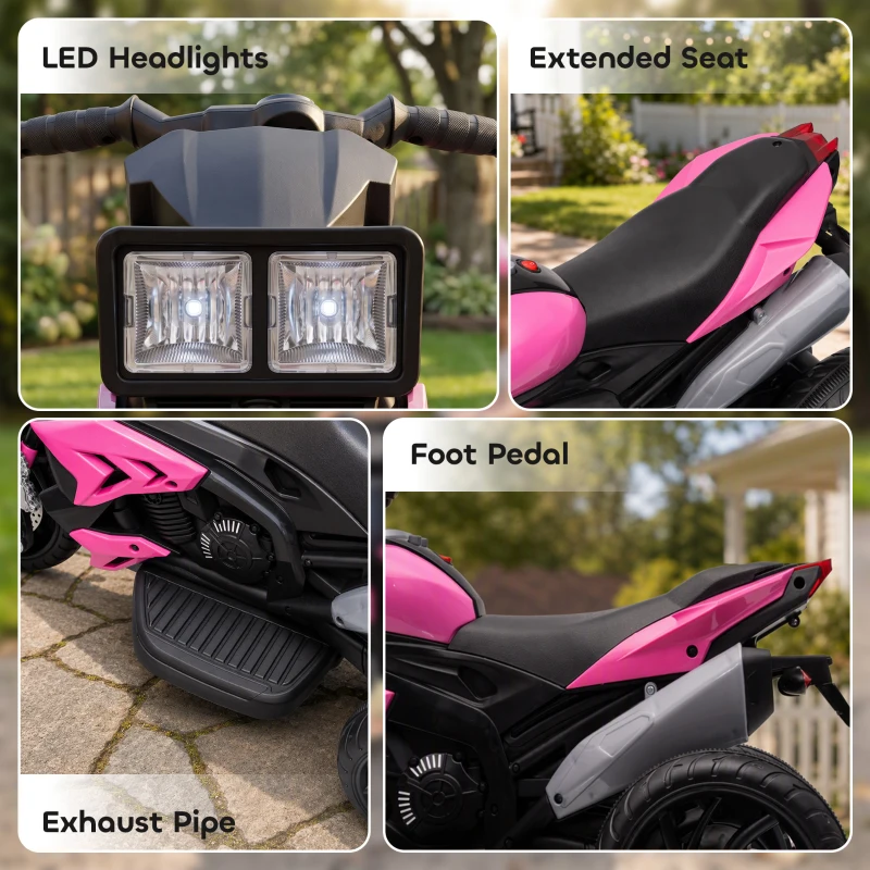 Aosom 6V Kids Motorcycle, Battery-Operated Mini Electric Motorbike with Forward/Reverse Switch, Horn, Pink