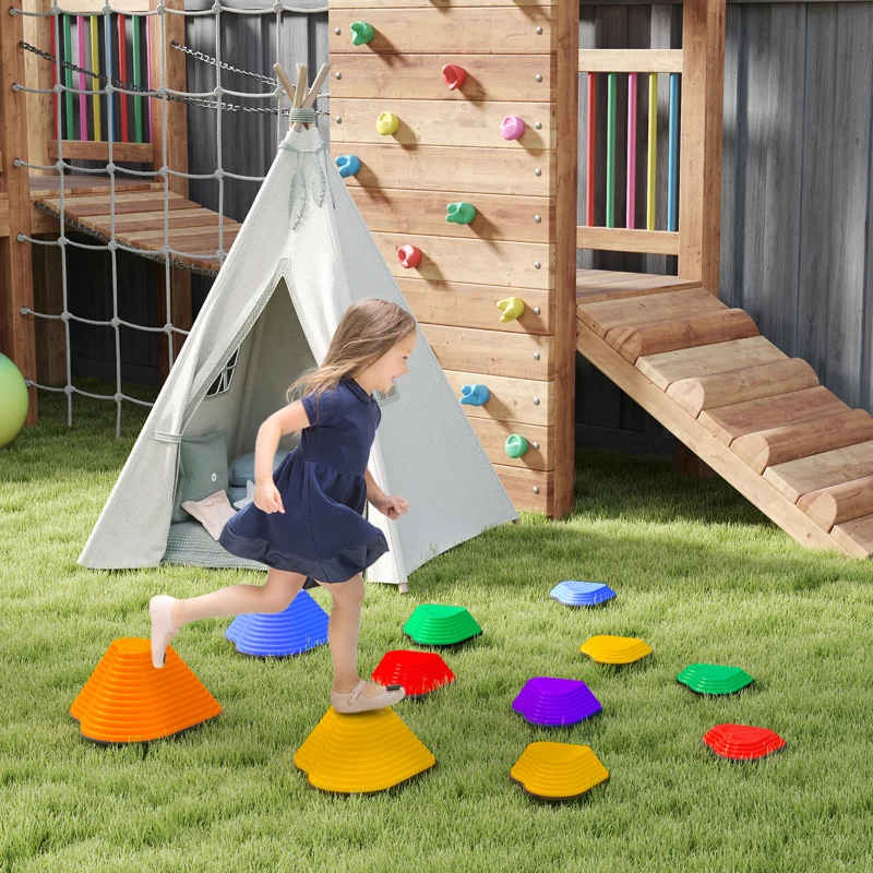 Qaba 11PCs Non-Slip Stackable Kids Stepping Stones, Heart-Shaped