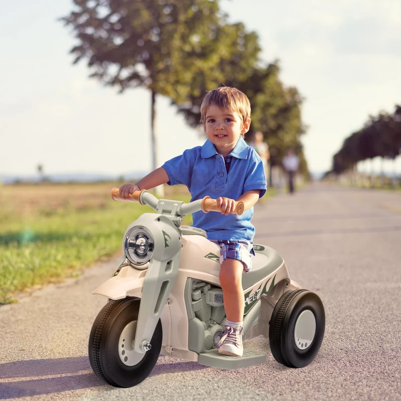 Qaba Ride On Motorcycle, 6V Ride on Bubble Car, 3 Wheeled Electric Motorcycle for Kids w/ LED Headlight, Music, Cream White