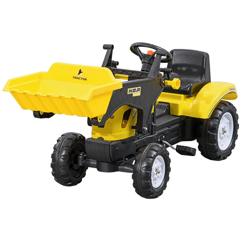 Aosom Ride on Tractor for Kids, Pedal Construction Car with Front Loader Digger for 3 Years Old, Yellow