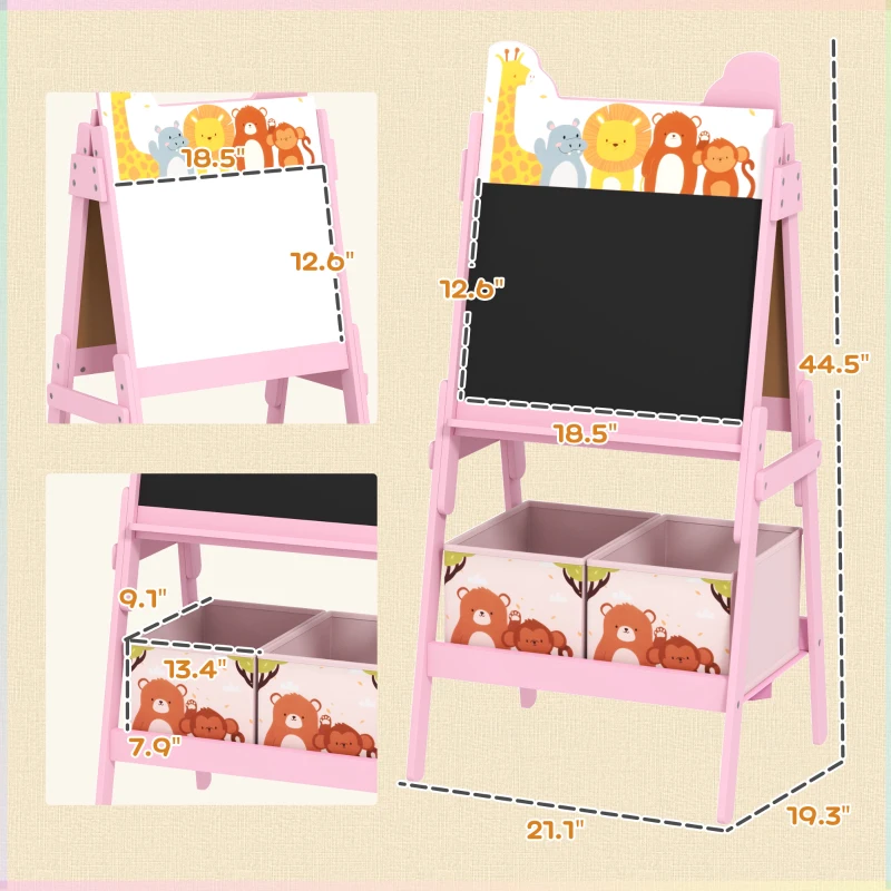 Qaba Doubel-Sided Easel for Kids w/ Whiteboard, Chalkboard, Storage Boxes, Blue