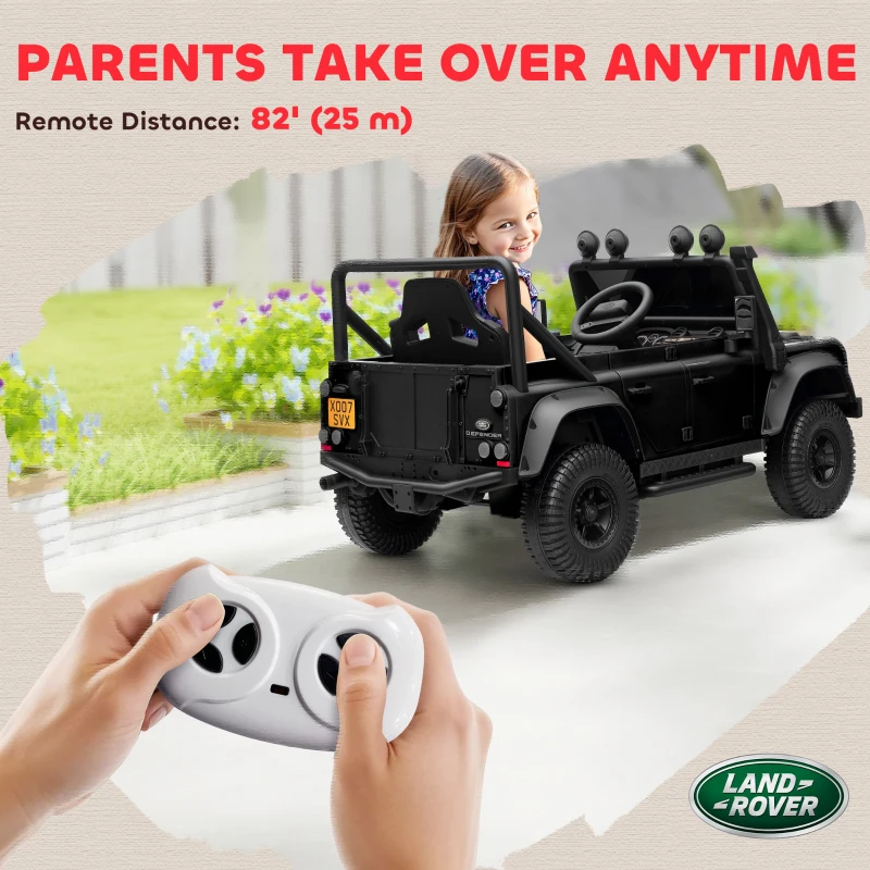 Qaba Land Rover Licensed Kids Ride on Truck with Remote Control, Spring Suspension, LED Lights, 3 Speed for Ages 3-5, Black