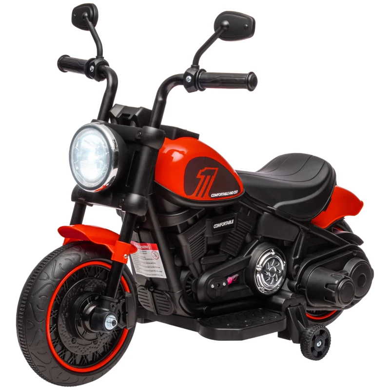Aosom 6V Kids Motorcycle with Training Wheels, Foot Pedal, Headlight, Forward/Reverse, Single-Button Start, Red