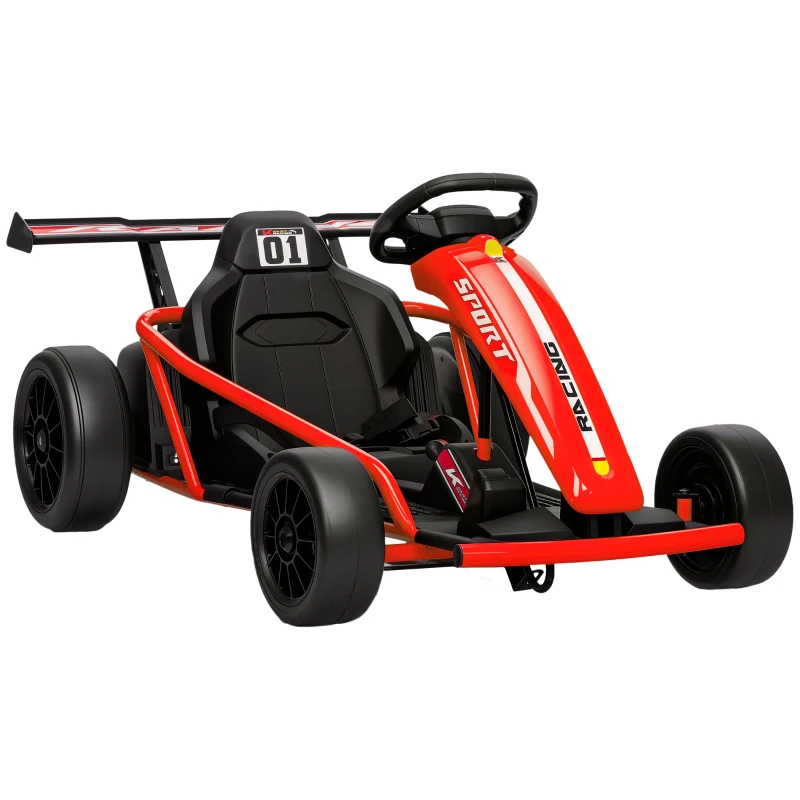 Qaba 24V 7AH Kids Electric Go Kart, 8.1 MPH Battery Powered Drift Kart with Dual Motors, Soft Start for 8-12 Years, Red
