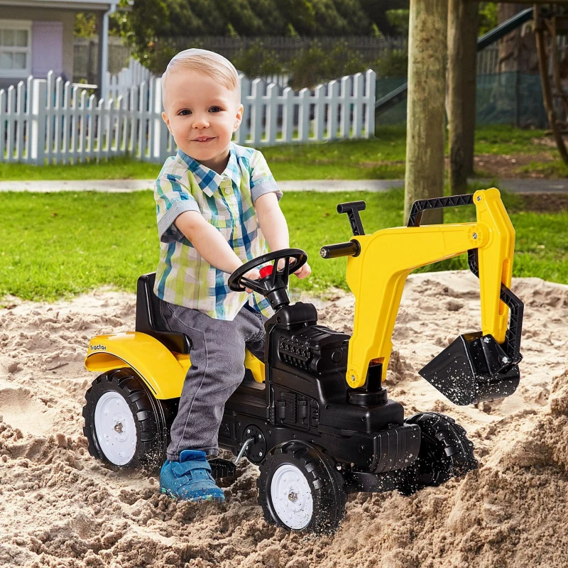 Aosom Kids Ride On Excavator, Pedal Digger, Construction Truck with Horn for Kids and Toddlers 3+, Yellow(m-13)