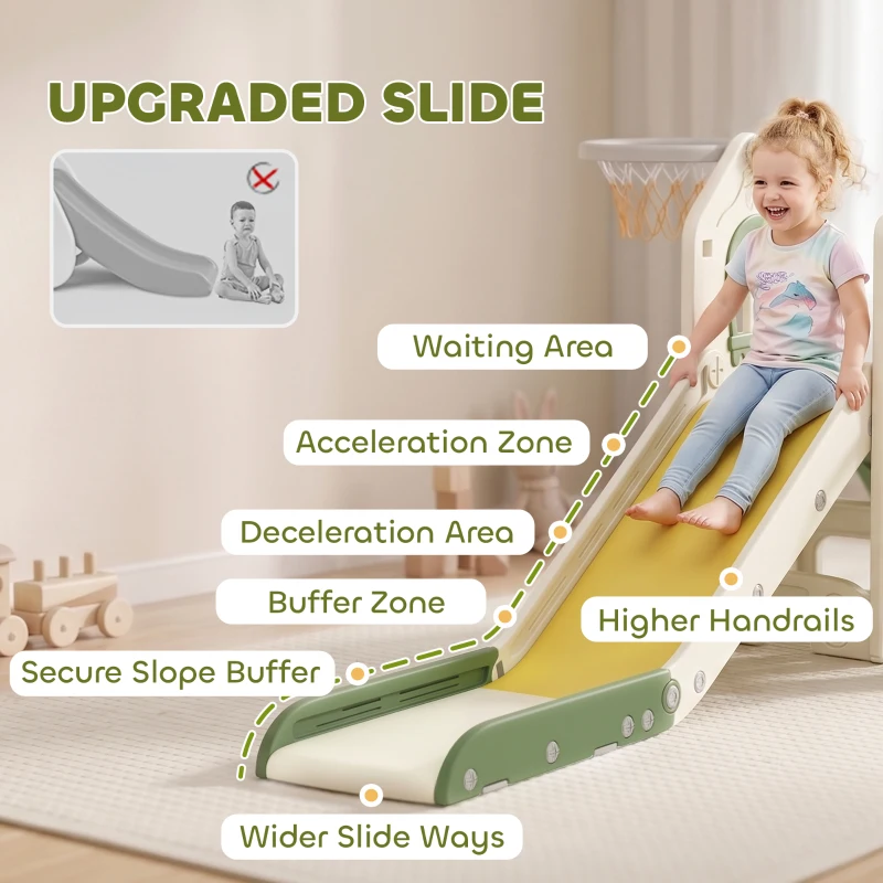 Qaba Foldable 5 in 1 Toddler Slide with Ladder, Climbing Wall, Basketball Hoop, Storage and Basketball for 1-3 Years, Cream