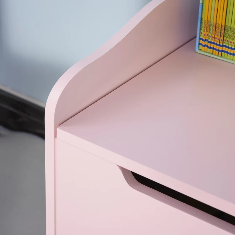 Qaba Kids Toy Chest Wooden Toy Storage Organizer Chest Box with Magnetic Hinge, Large Storage Space, & Groove Handle, Pink