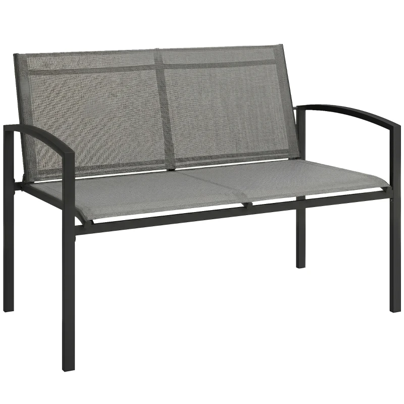 Outsunny Outdoor Garden Bench, 44 in Metal Patio Garden Park Bench with Breathable Mesh Fabric, 528 lb Load Capacity, Grey
