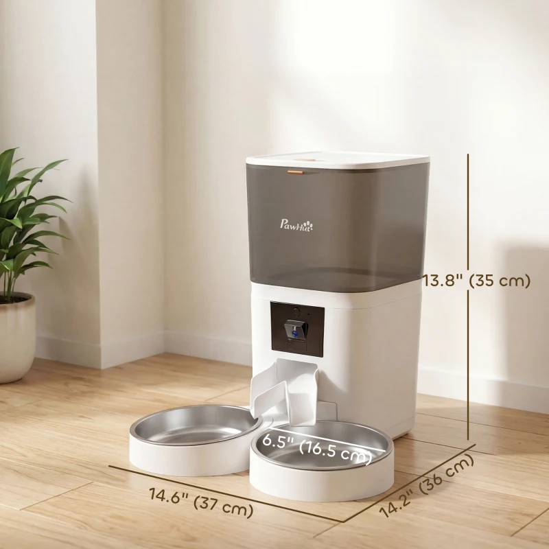 PawHut Automatic Cat Feeder for 2 Cats with HD Camera，2.4G & 5G WiFi Pet Food Dispenser 6L APP Control