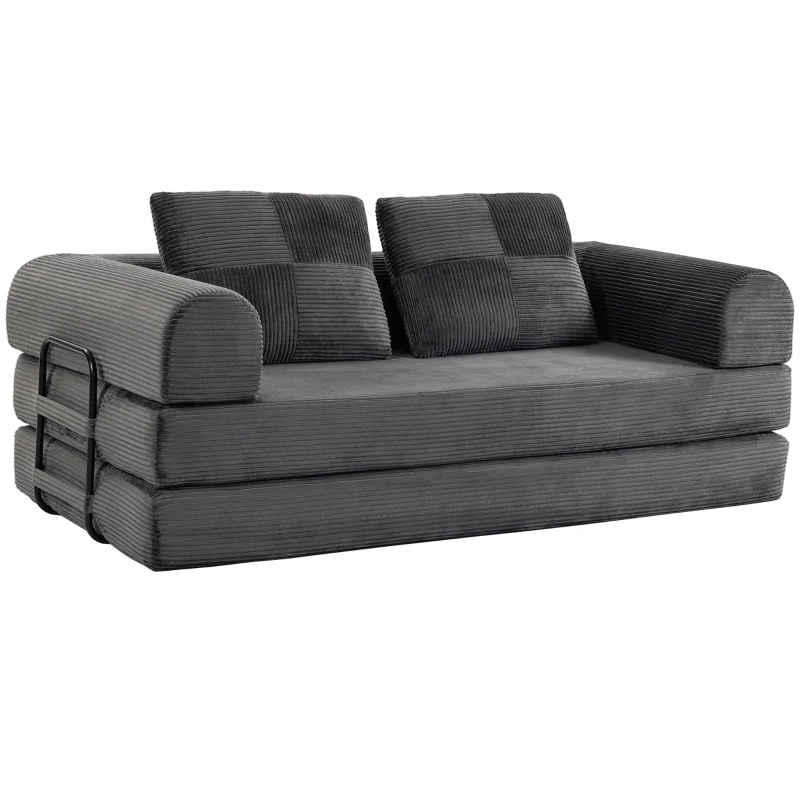 HOMCOM 5-in-1 Convertible Sofa Bed, L-Shaped Loveseat Reversible Sleeper Sofa with 2 Pillows, Dark Grey