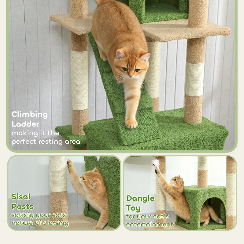 PawHut 68-inch Multi-Level Cat Scratching Tree Kitty Activity Center Post Tower Condo Pet Furniture w/ Toy Green