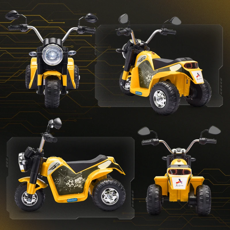 Aosom Electric Motorcycle for Kids, 6V Battery Powered Ride-On Dirt Bike 3-Wheels Motorbike with Horn Headlights Realistic Sounds Speed for 18 - 36 Months Yellow