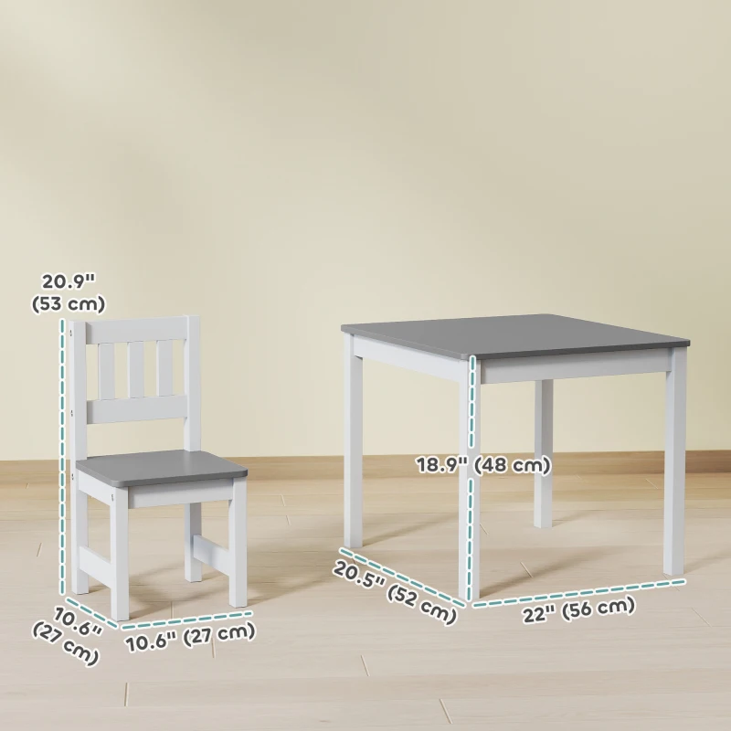 Qaba Kids Table and Chairs Set, Toddler Table and 2 Chair Set for Activity, Art, Craft, Reading, Learning, Grey