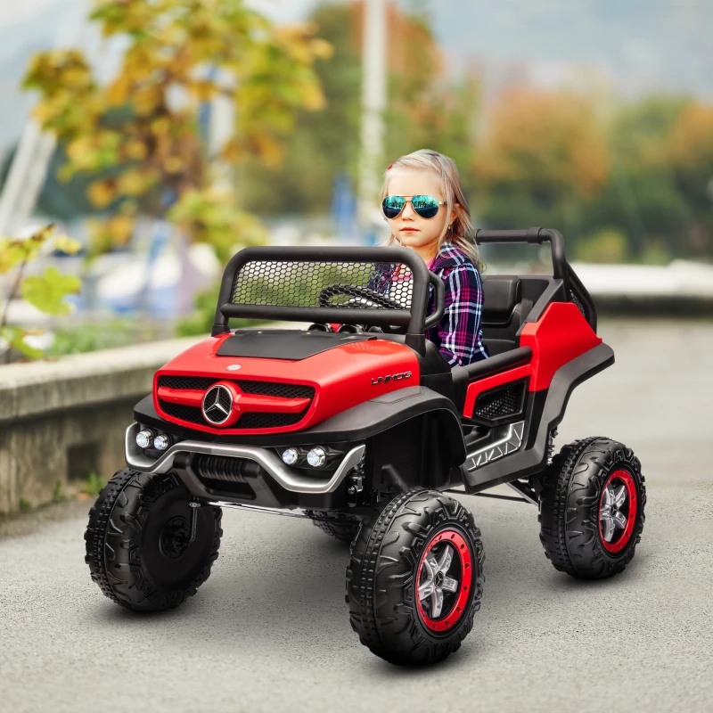 Aosom Licensed Mercedes-Benz Unimog 12V Kids Ride on Truck with Remote Control, Battery Powered Electric Car with Spring Suspension, LED Light, Horn, Music, Red