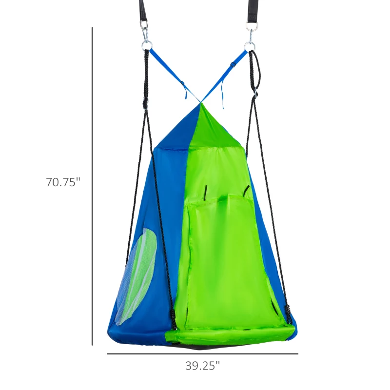 Outsunny Kids Hanging Tree Swing Tent for Backyard, Waterproof Hammock Chair Nest Pod, Saucer Swing with Screen Window, Rolling Door, for Indoor & Outdoor Use, Green