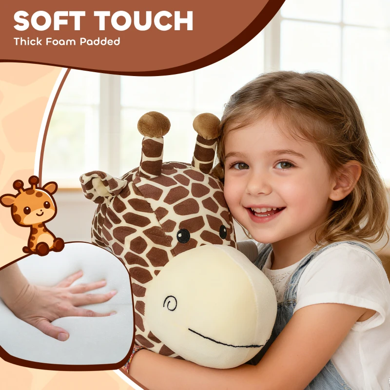 Qaba Kids Electric Ride On Giraffe, 6V Battery Powered Ride On Toy with Washable Cover, Music for 1.5-5 Years, Brown