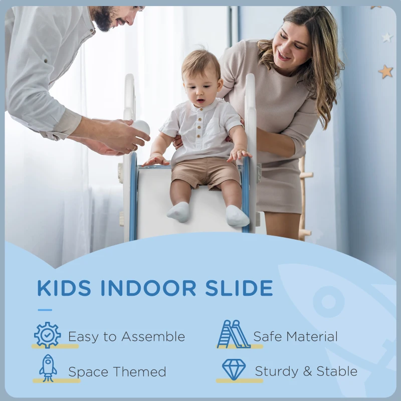 Qaba Toddler Slide Indoor for Kids 1.5-3 Years Old, Space Theme Climber Slide Playset, Blue
