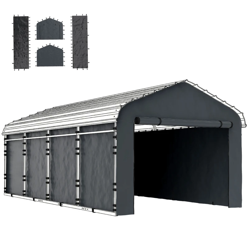 Outsunny Carport Replacement Sidewall Panel for 10' x 15' Carports, UPF50+ Waterproof Replacement Side Wall Cover, Dark Gray