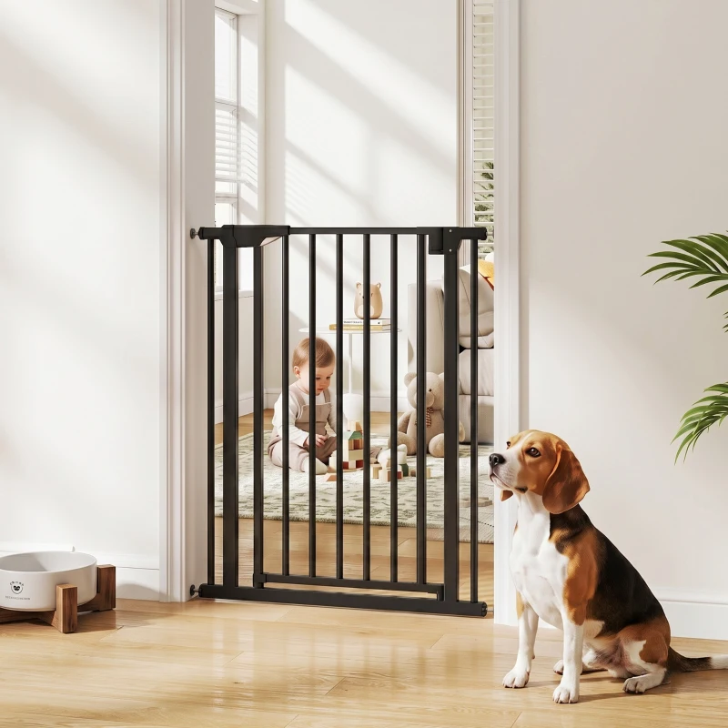 PawHut 30"-32" Baby Gate, 36"H Pet Gate with Auto-Close, Two-Way Open, Pressure Mounted, Black