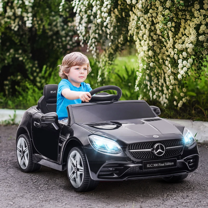 Aosom Mercedes SLC 300 Licensed 12V Ride On Car for Kids with Remote Control, 2 Speeds, Battery Powered Kids Electric Car with Music, Lights, Suspension for 3-6 Years Old, Black