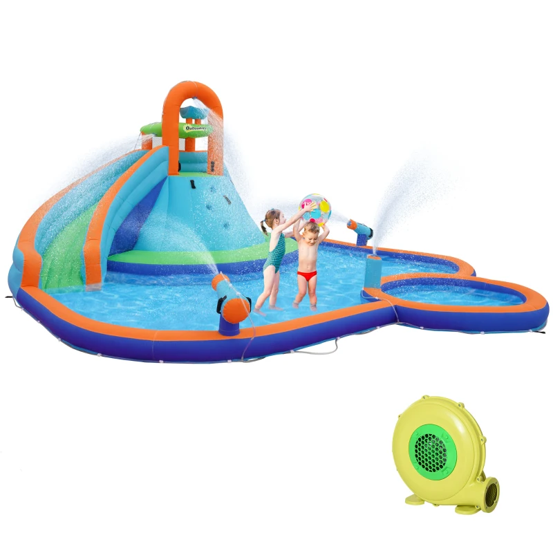 Outsunny 4 in 1 Kids Bounce House w/ Slide, Pool, Climbing Wall, Water Cannon, Blower, Carrying Bag for 3-8 Years