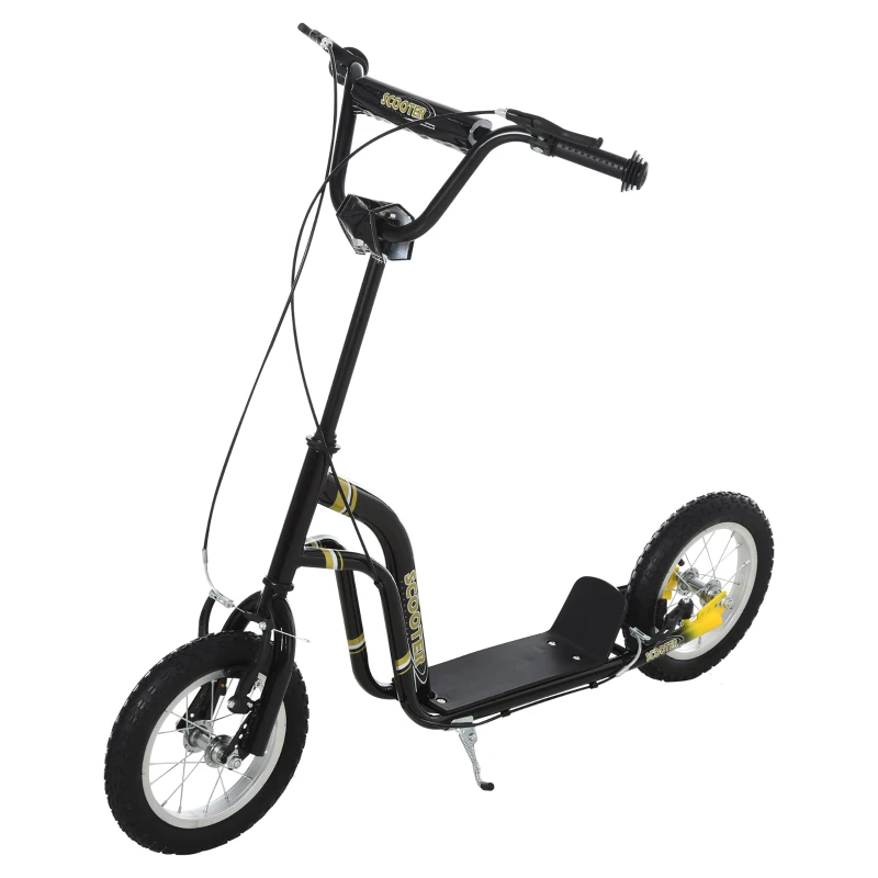 Aosom Youth Scooter Front and Rear Caliper Dual Brakes 12-Inch Inflatable Front Wheel Ride On Toy For Age 5+ - Black