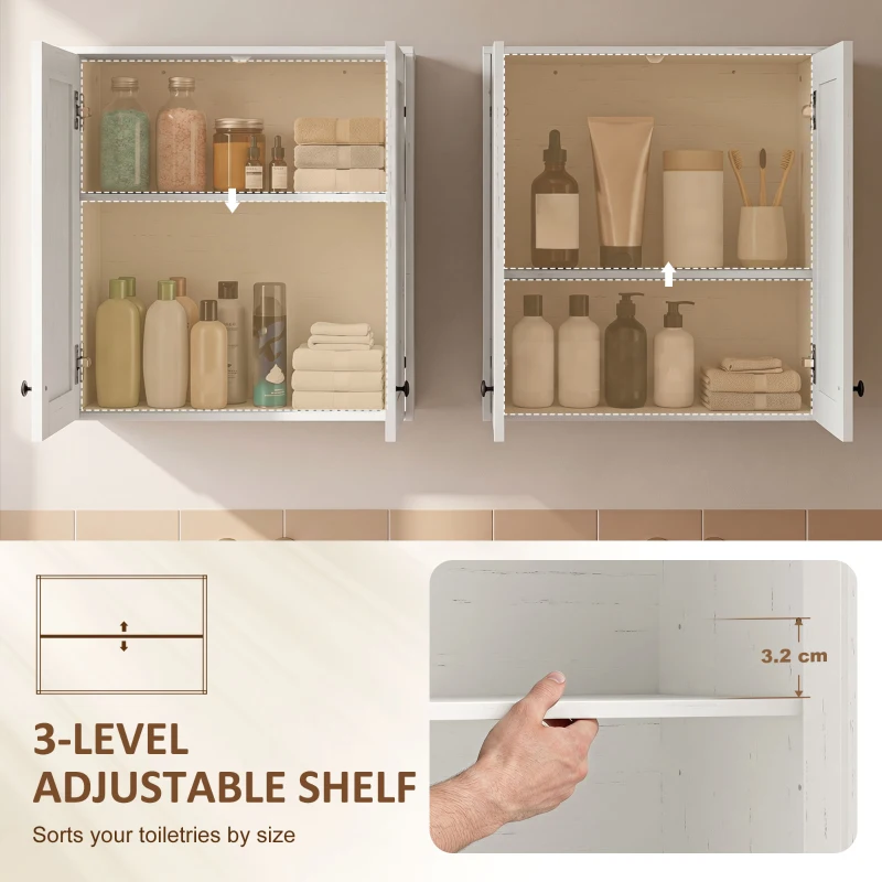 HOMCOM Modern Medicine Cabinet Wall Mounted, Bathroom Wall Cabinet with 2 Doors and Adjustable Shelf, White